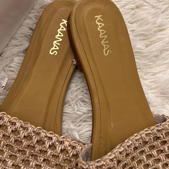 Kaanas Key Largo Sandal Tan Sand Braid Boho Slide Open Toe Shoe Resort Heel - Picture 3 of 6